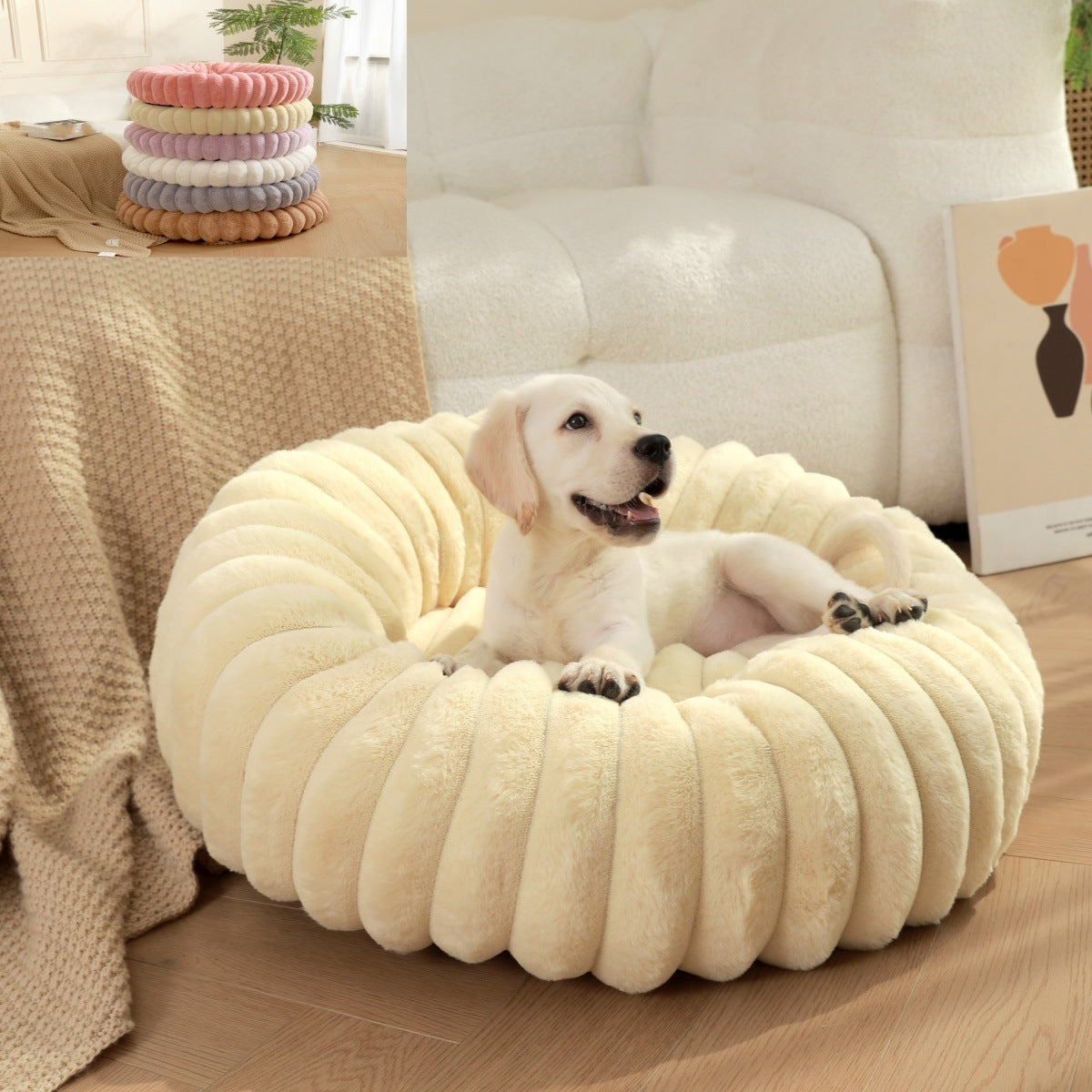 High Weight Pet Straight Rabbit Plush Round Bed