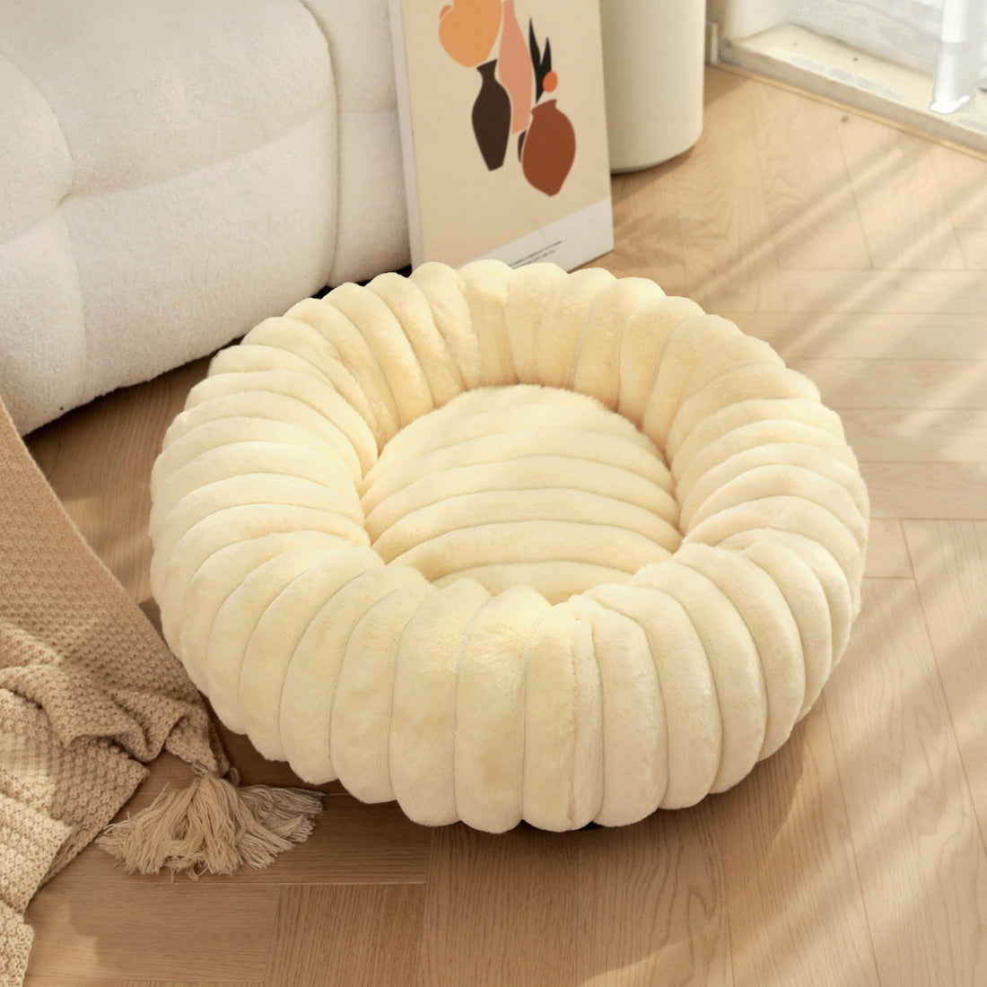 High Weight Pet Straight Rabbit Plush Round Bed
