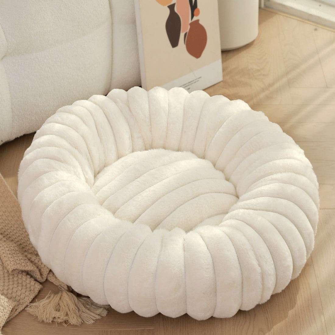 High Weight Pet Straight Rabbit Plush Round Bed