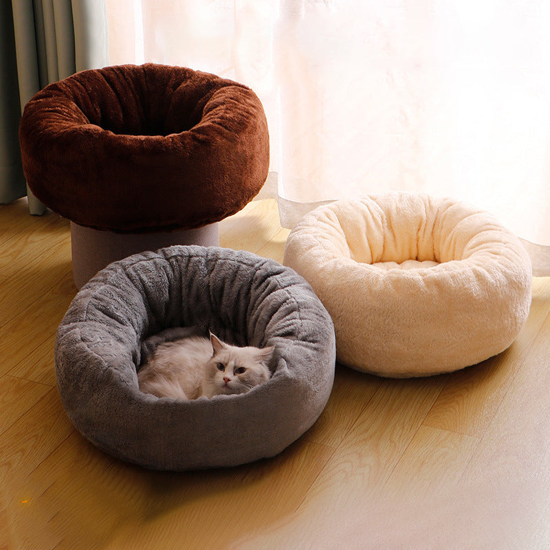 Pet Long Plush Donut Comfortable Fluffy Bed