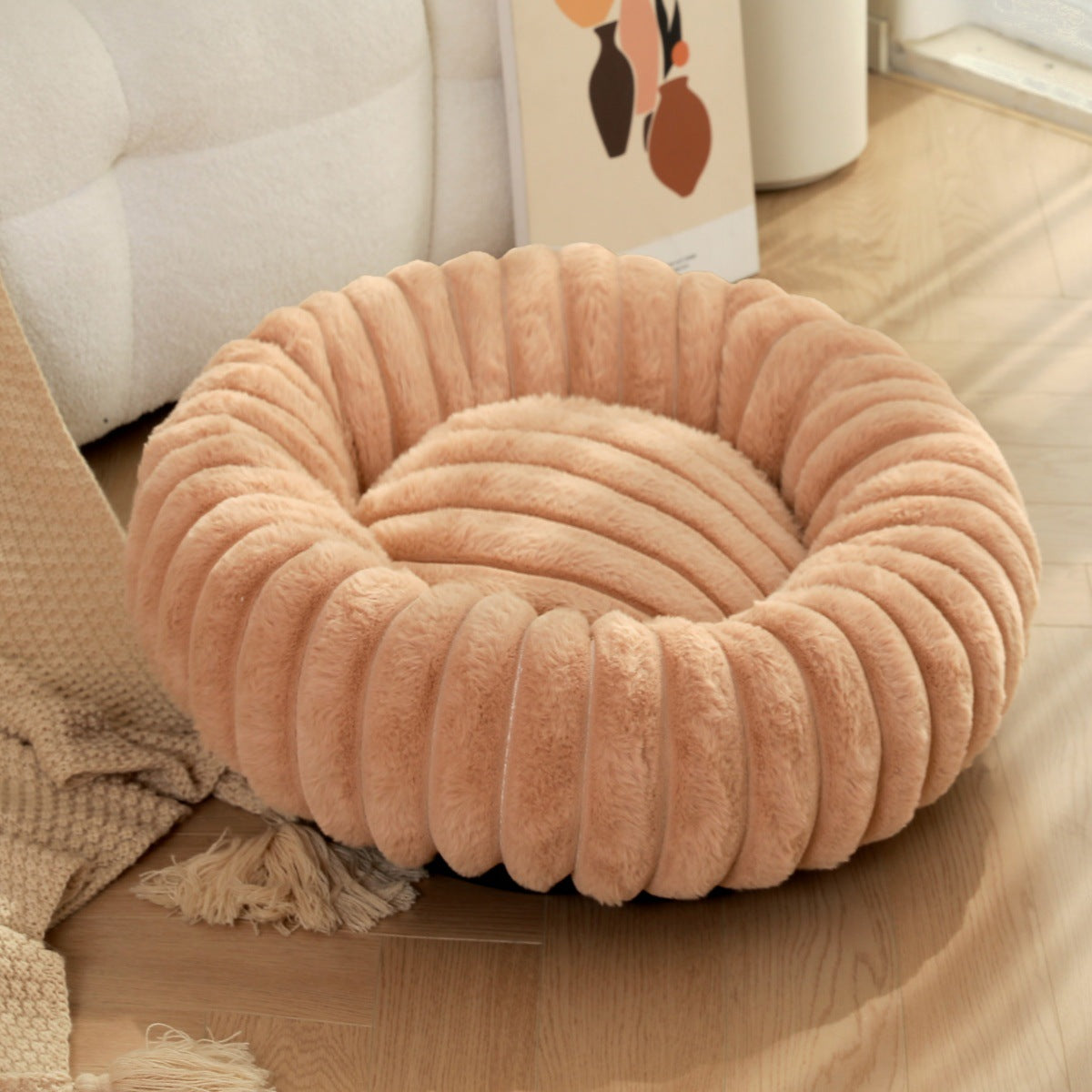 High Weight Pet Straight Rabbit Plush Round Bed