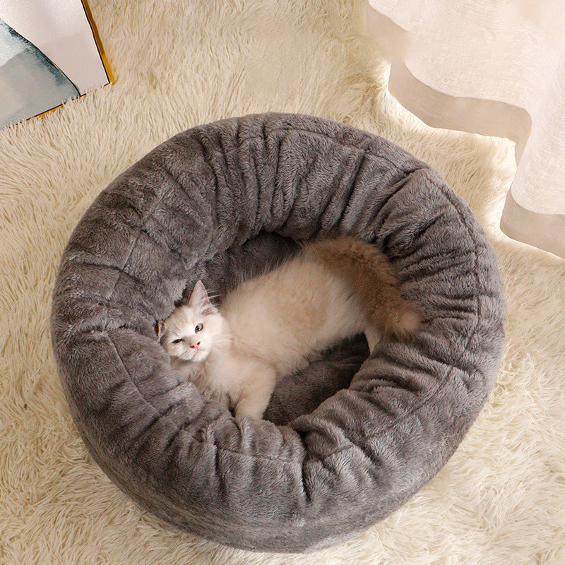 Pet Long Plush Donut Comfortable Fluffy Bed