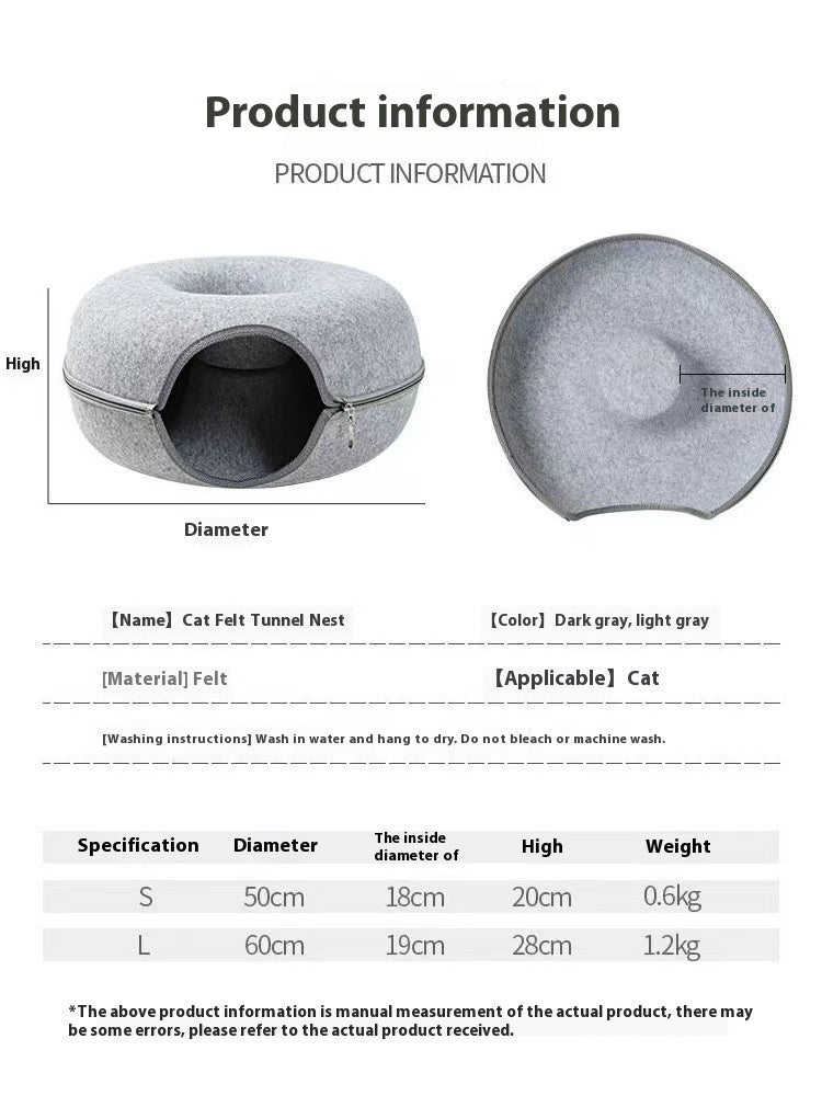 Pet Comfortable Round Cat Tunnel Bed