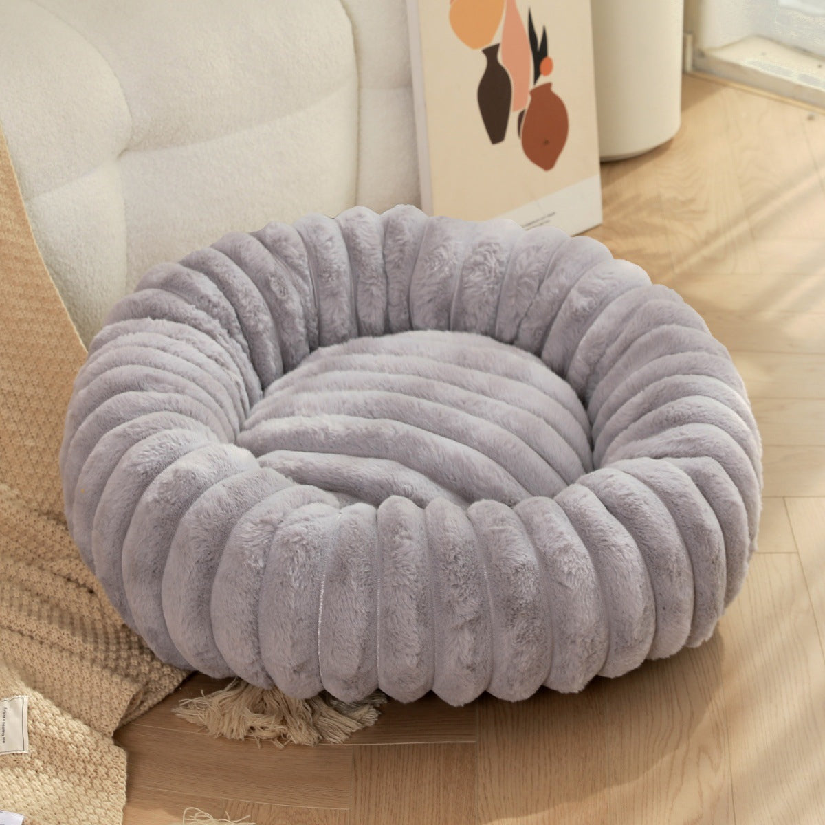 High Weight Pet Straight Rabbit Plush Round Bed