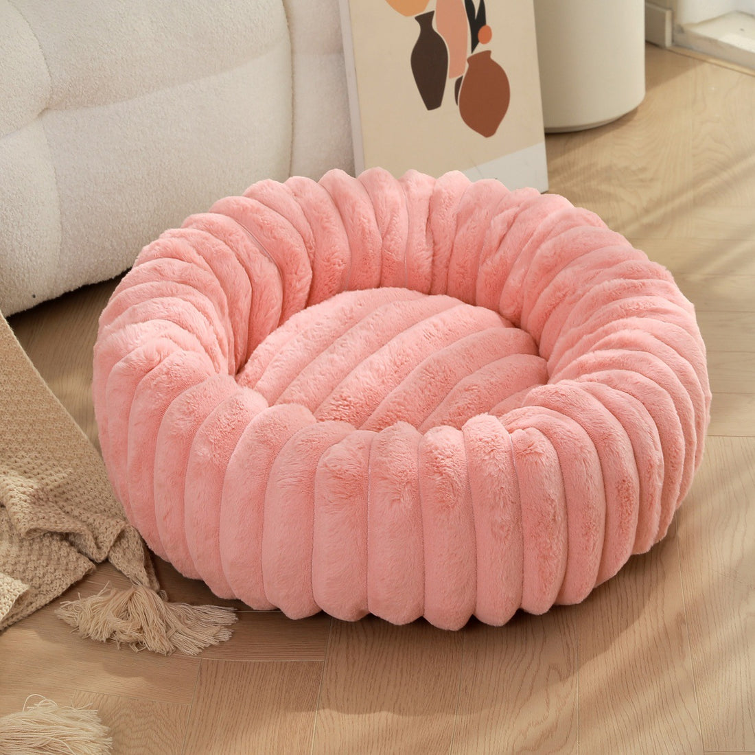 High Weight Pet Straight Rabbit Plush Round Bed