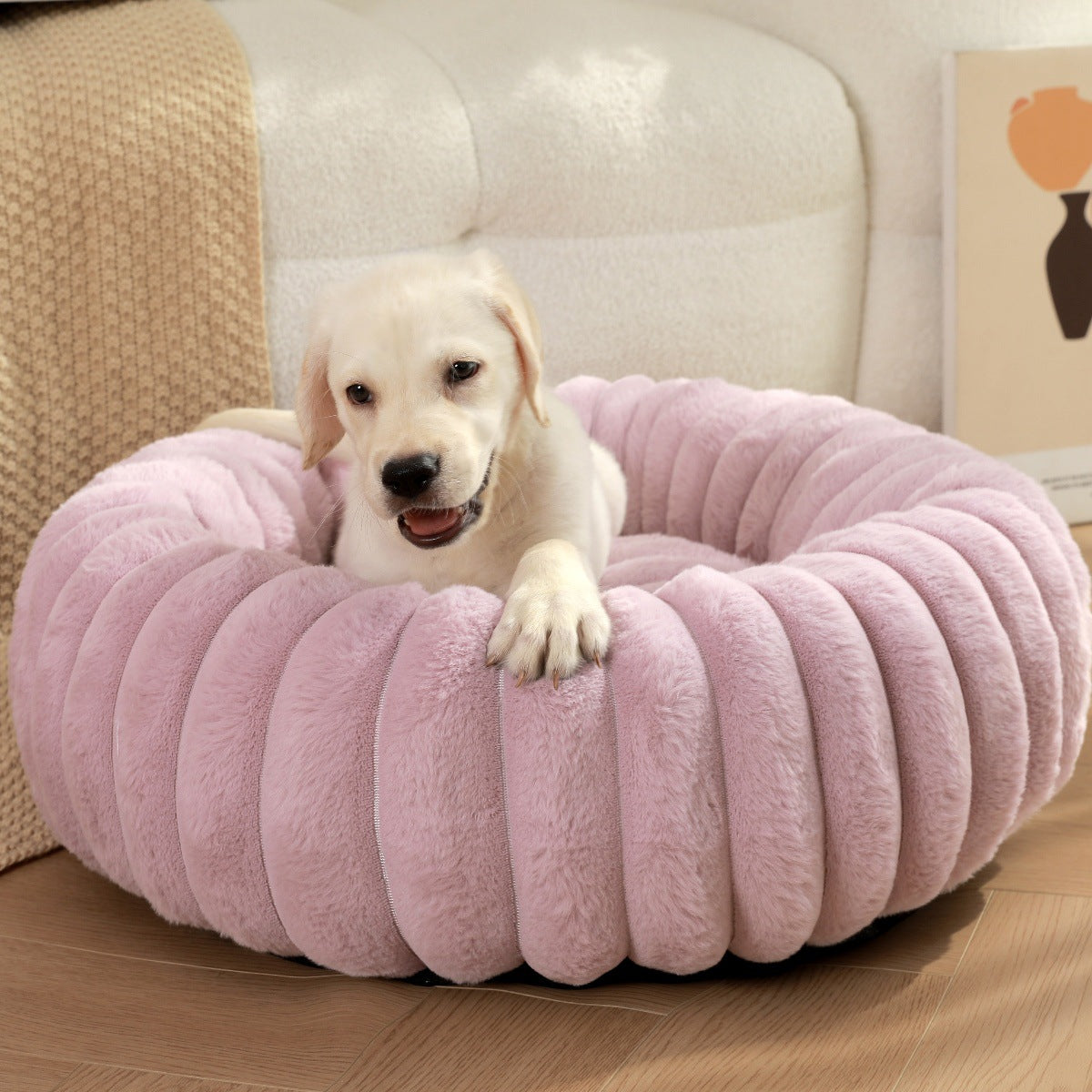 High Weight Pet Straight Rabbit Plush Round Bed