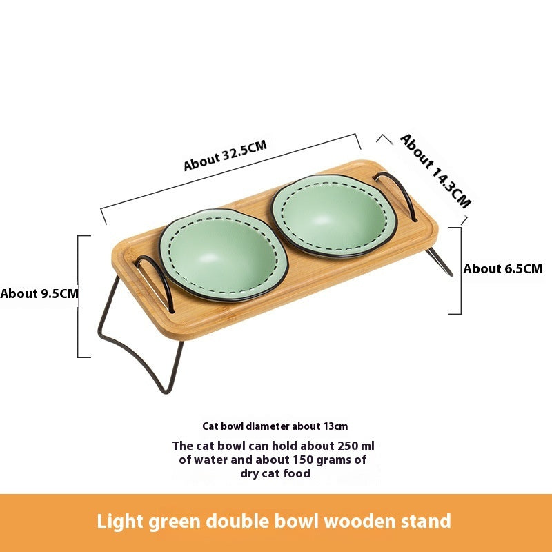 Pet Wooden Multi-functional Ceramic Bowl
