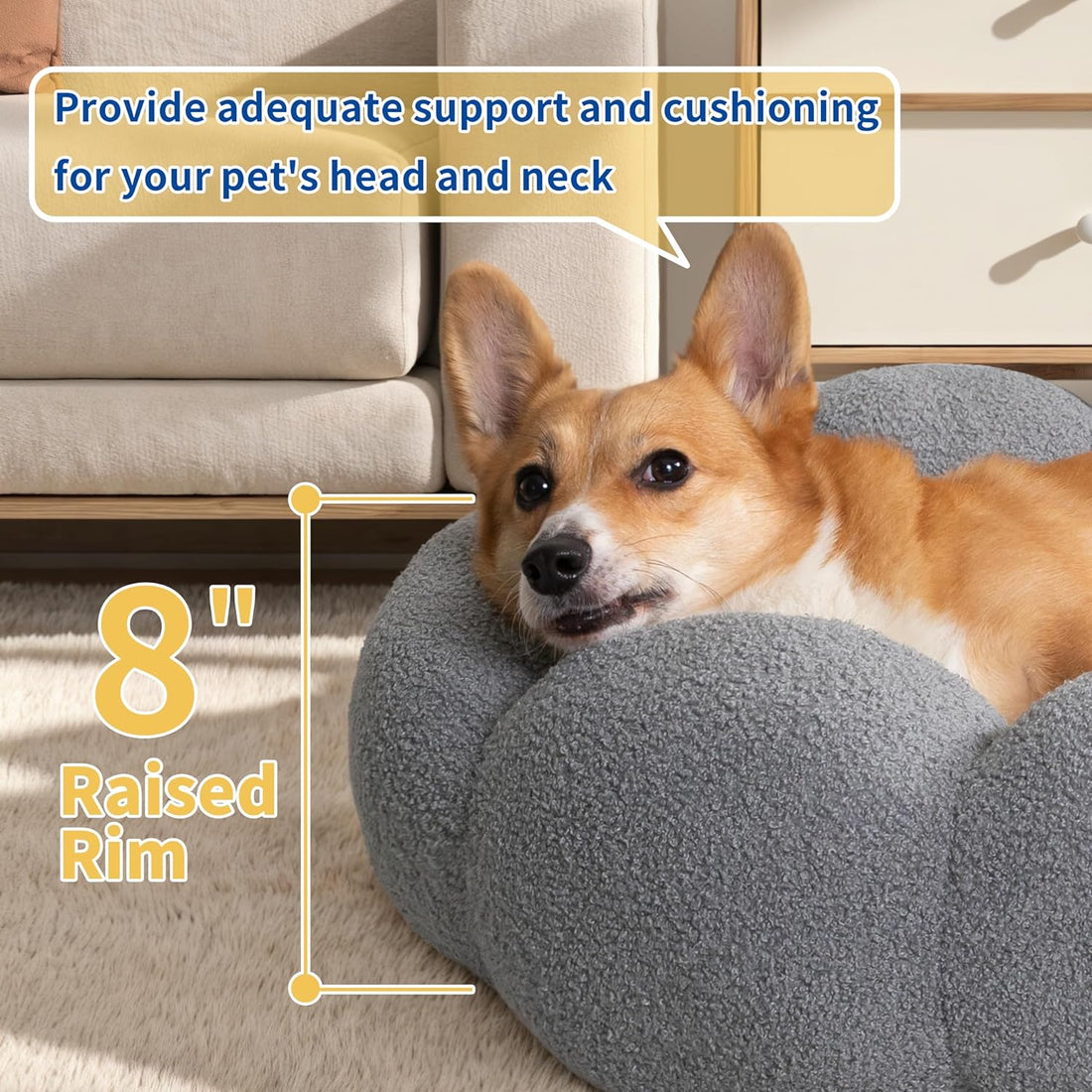 Calming Fluffy Flower Washable Pet Bed