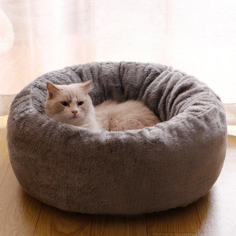 Pet Long Plush Donut Comfortable Fluffy Bed